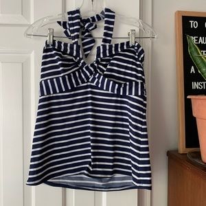 Lands' End Navy and White Striped Tankini Top